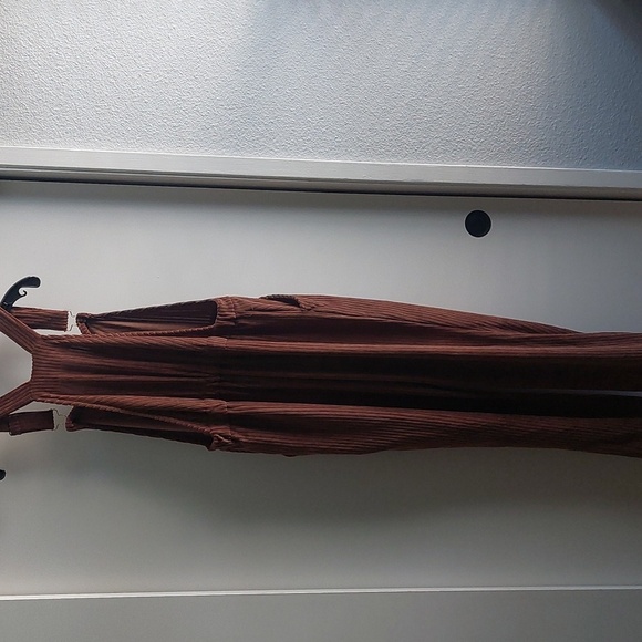 Brown Ribbed Knit Stretch Bib Overalls Super Soft Size XL No Boundaries Y2K - Picture 6 of 6
